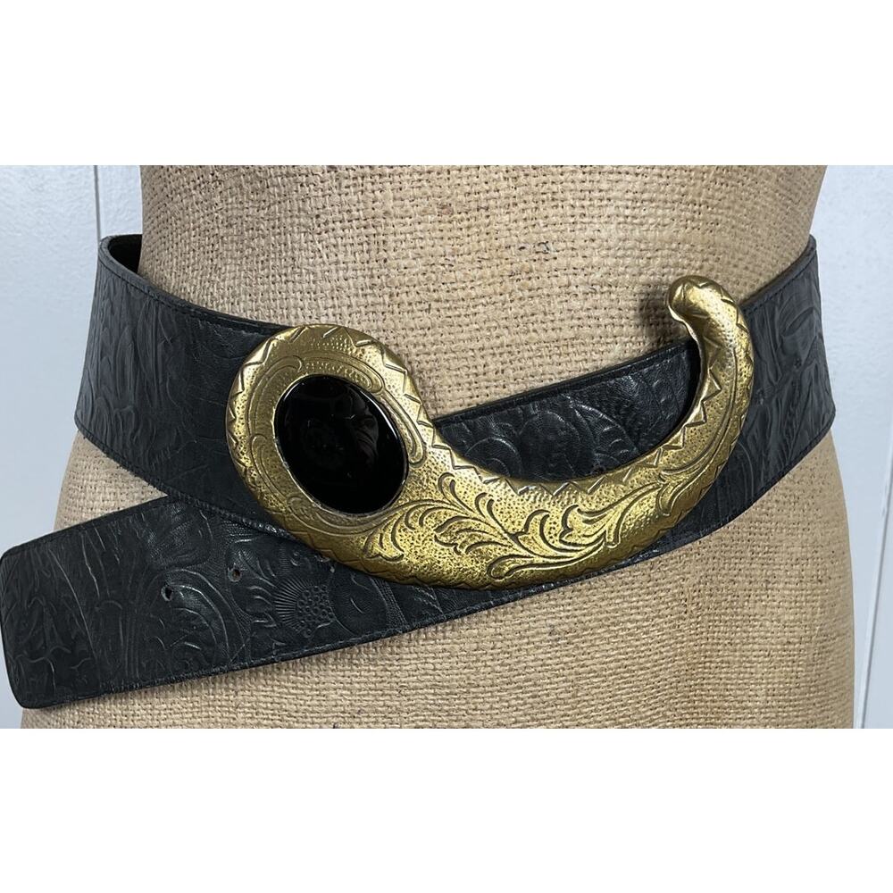 MZ Accesories of New York Y2K Black‎ Embossed Leather and Metal Belt